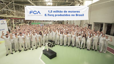 The E-Torq (née Tritec) factory staff celebrating after making its 1.5 millionth engine in 2019