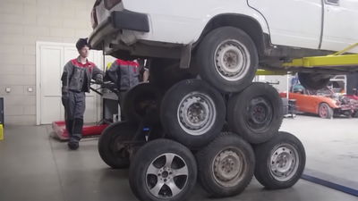 What It's Like Driving A Car With 14 Wheels And No Suspension