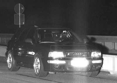 The Cookie Monster speeding in an Audi RS2