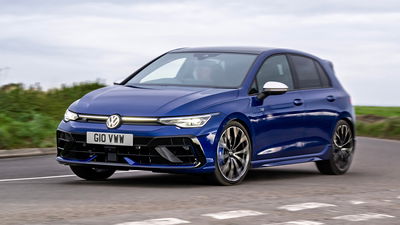 Mk8.5 VW Golf R, front 3/4, driving