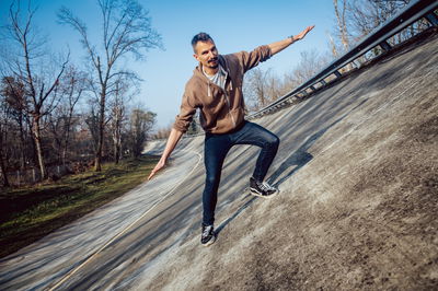 Attempting to walk up Monza's steep banking