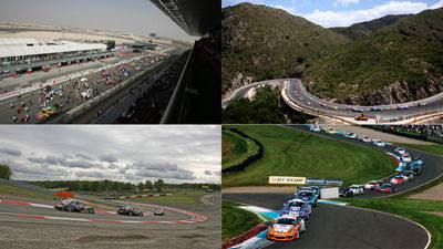 Clockwise from top left: Dubai Autodrome, Potrero de los Funes, Knockhill, Dijon-Prenois