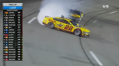 Denny Hamlin's #11 Car spins after contact